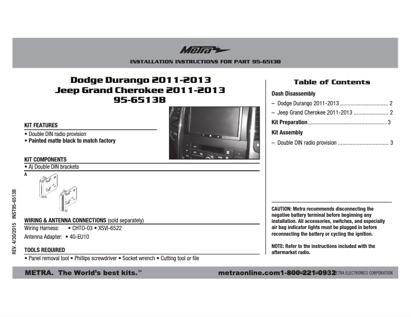 Page n°1 - Mode d'emploi Metra 95-6513B