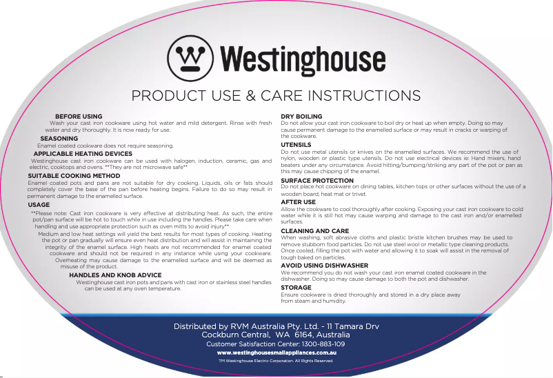 Page 1 de la notice Manuel utilisateur Westinghouse WHCIPO3002G