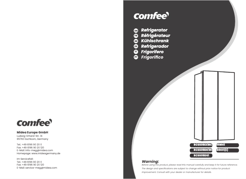 Page 1 de la notice Manuel utilisateur Comfee RCS609IX1