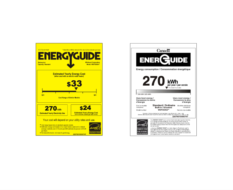 Page 1 de la notice Label énergétique Whirlpool WDF550SAF