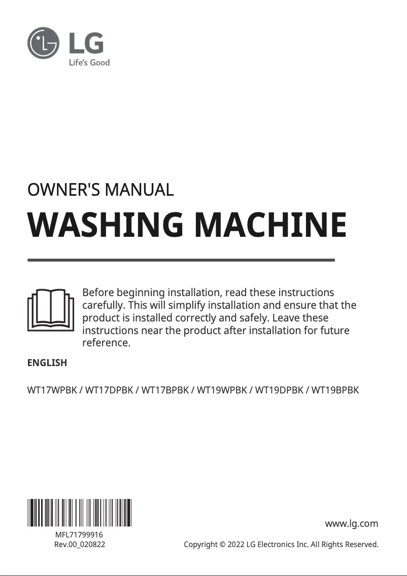 Page 1 de la notice Manuel utilisateur LG WT19DPBK