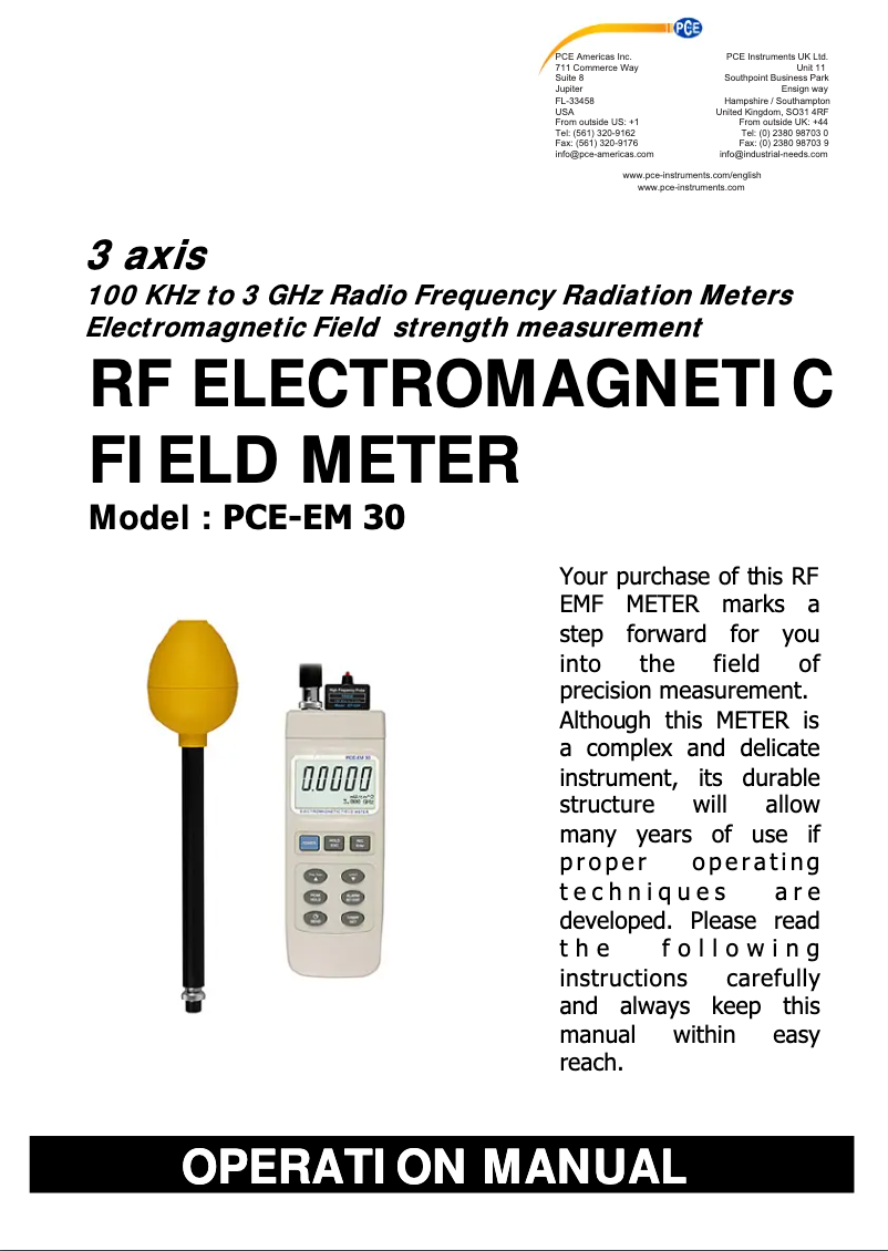 Página 1 del manual Manual de usuario PCE Instruments PCE-EM 30