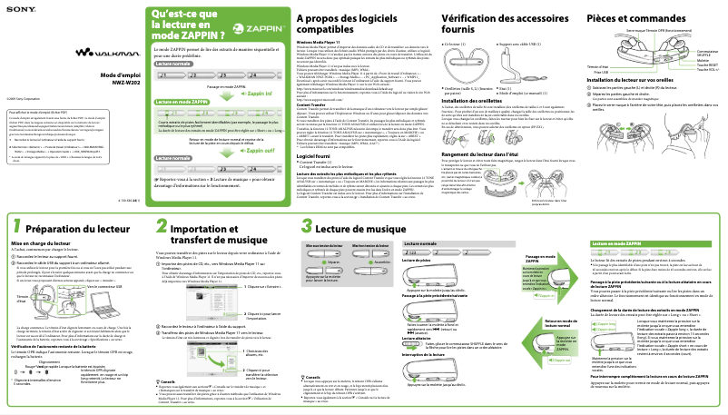 Image de la première page du manuel de l'appareil Walkman NWZ-W202