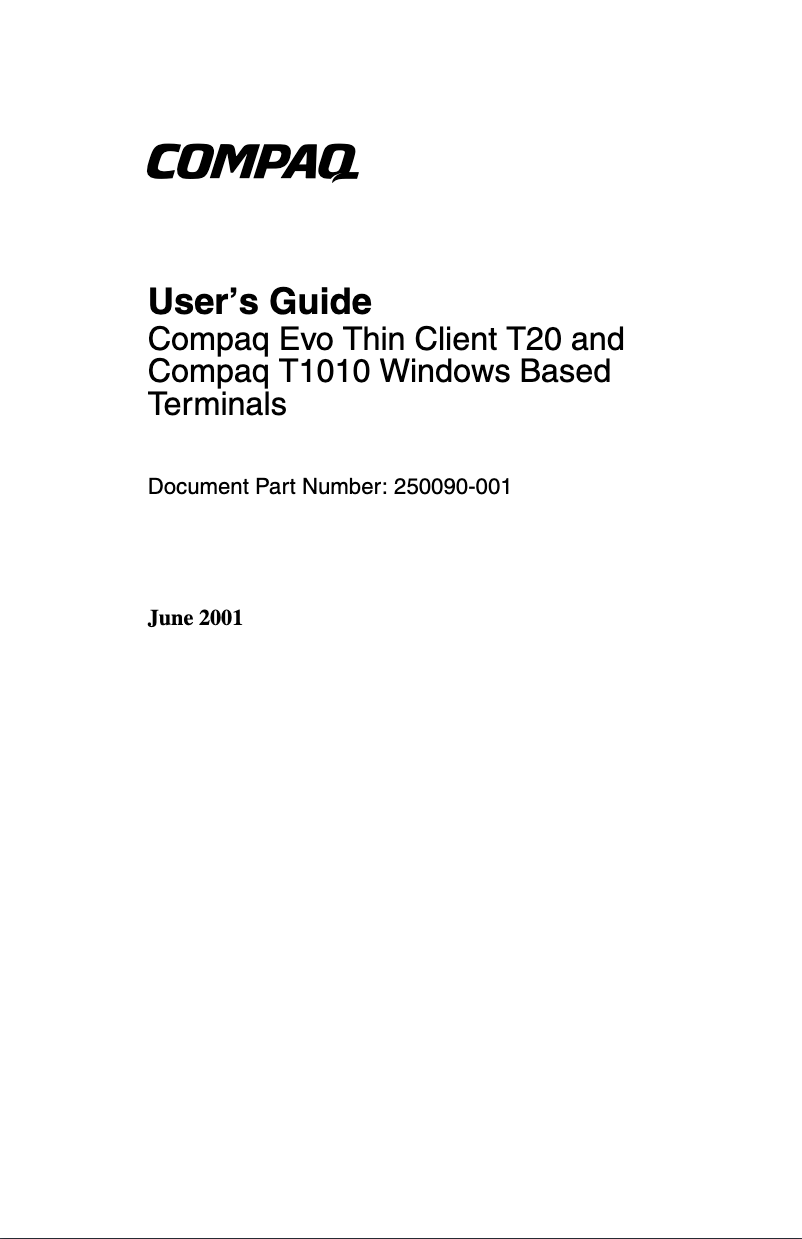 Page 1 de la notice Manuel utilisateur Compaq Evo Thin Client T20