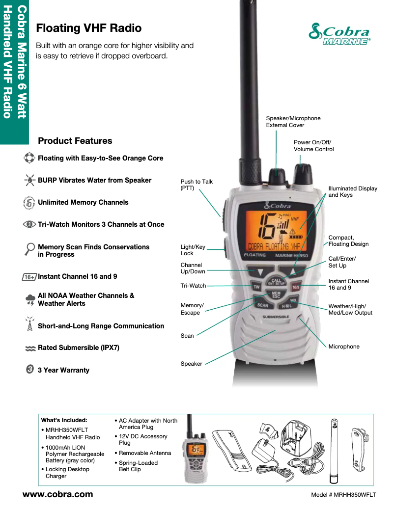 Página 1 del manual Ficha técnica Cobra MR HH350W FLT