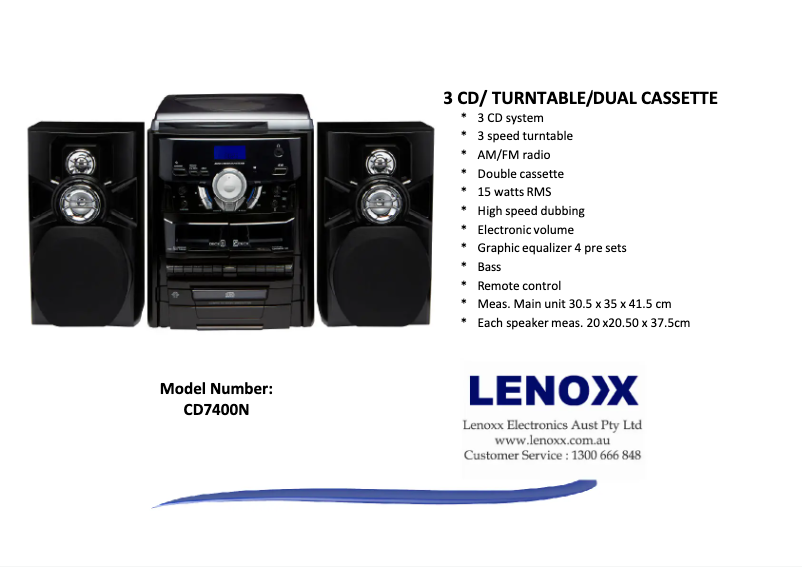 Page n°1 - Fiche technique Lenoxx CD7400N