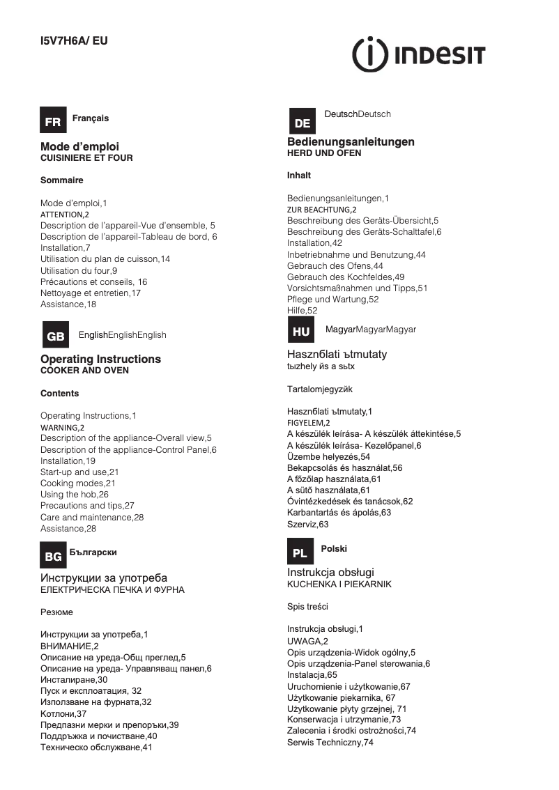 Page 1 de la notice Manuel utilisateur Indesit I5V7H6A(X)/EU