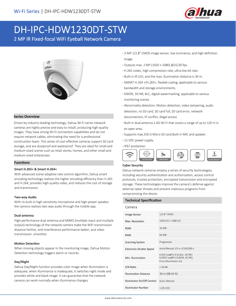 Page n°1 - Fiche technique Dahua Technology IPC-HDW1230DT-STW