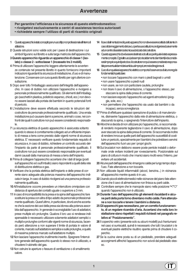 Page 1 de la notice Manuel utilisateur Ariston Thermo CP 78S F8