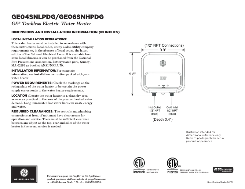 Image de la première page du manuel de l'appareil GE04SNLPDG