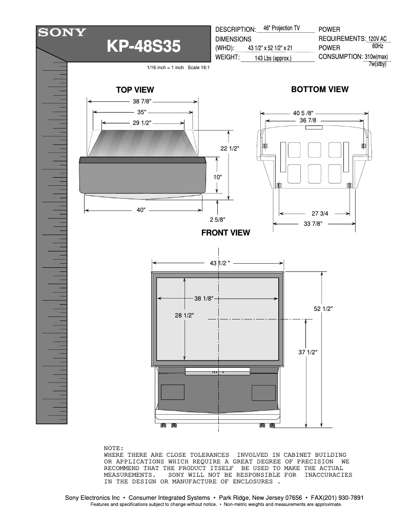 Page 1 de la notice Guide d'installation Sony KP-48S35