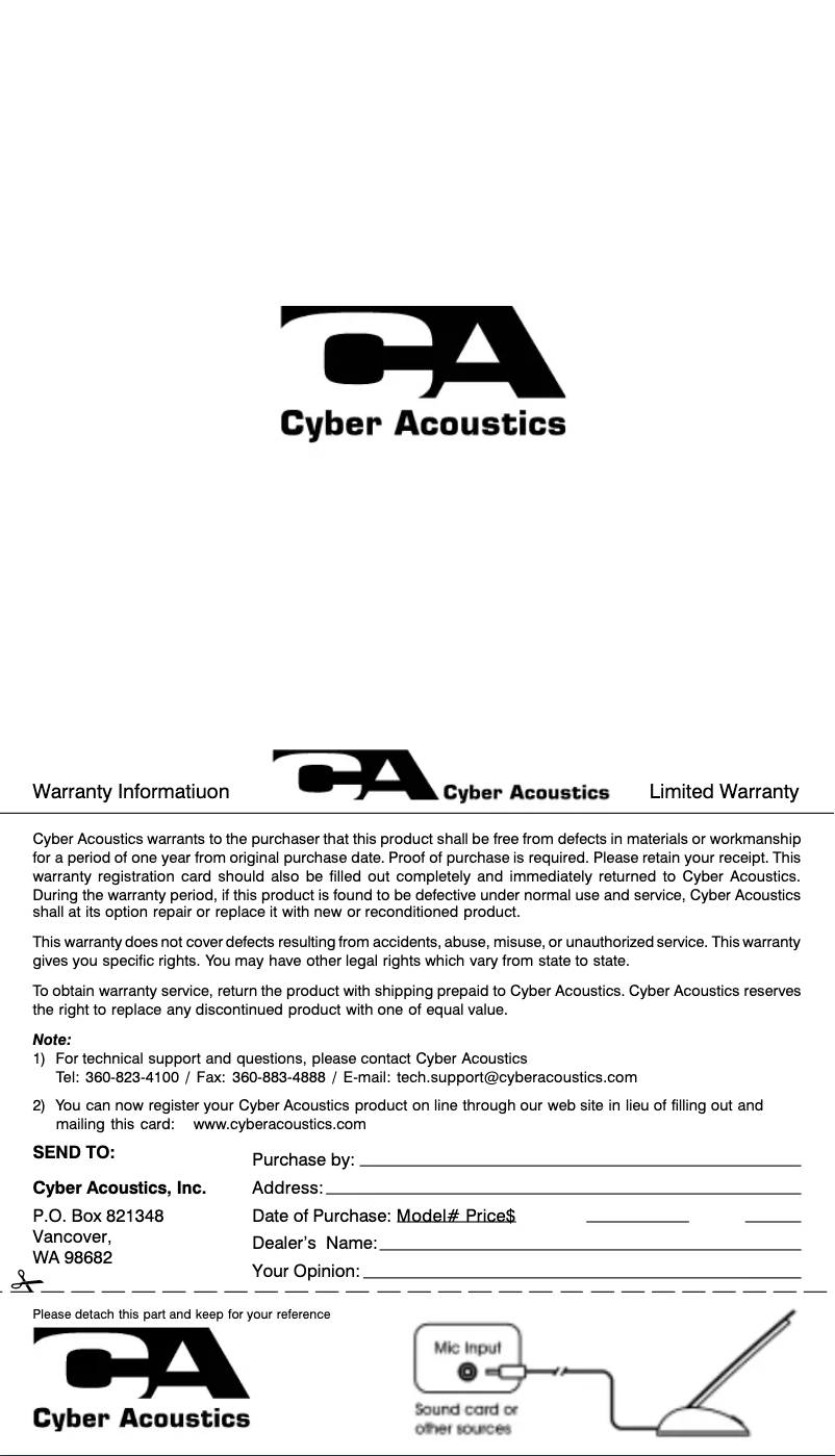 Page 1 de la notice Manuel utilisateur Cyber Acoustics CVL-1064