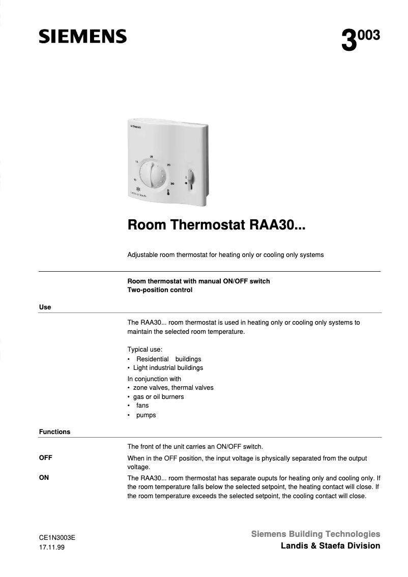 Page 1 de la notice Manuel utilisateur Siemens RAA30