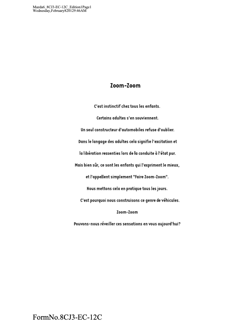 Page 1 de la notice Manuel utilisateur Mazda 6 (2013)