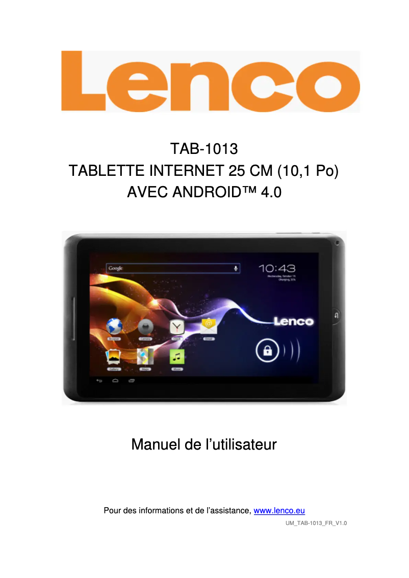 Page n°1 - Manuel utilisateur Lenco TAB-1013
