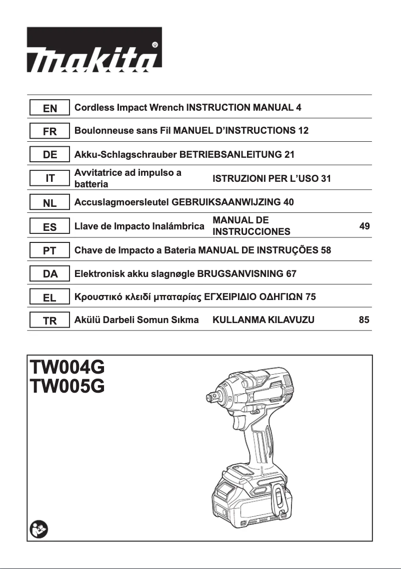 Page 1 de la notice Manuel utilisateur Makita TW004G