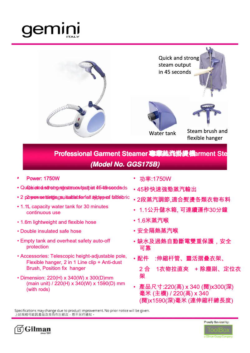 Page 1 de la notice Manuel utilisateur Gemini GGS175B