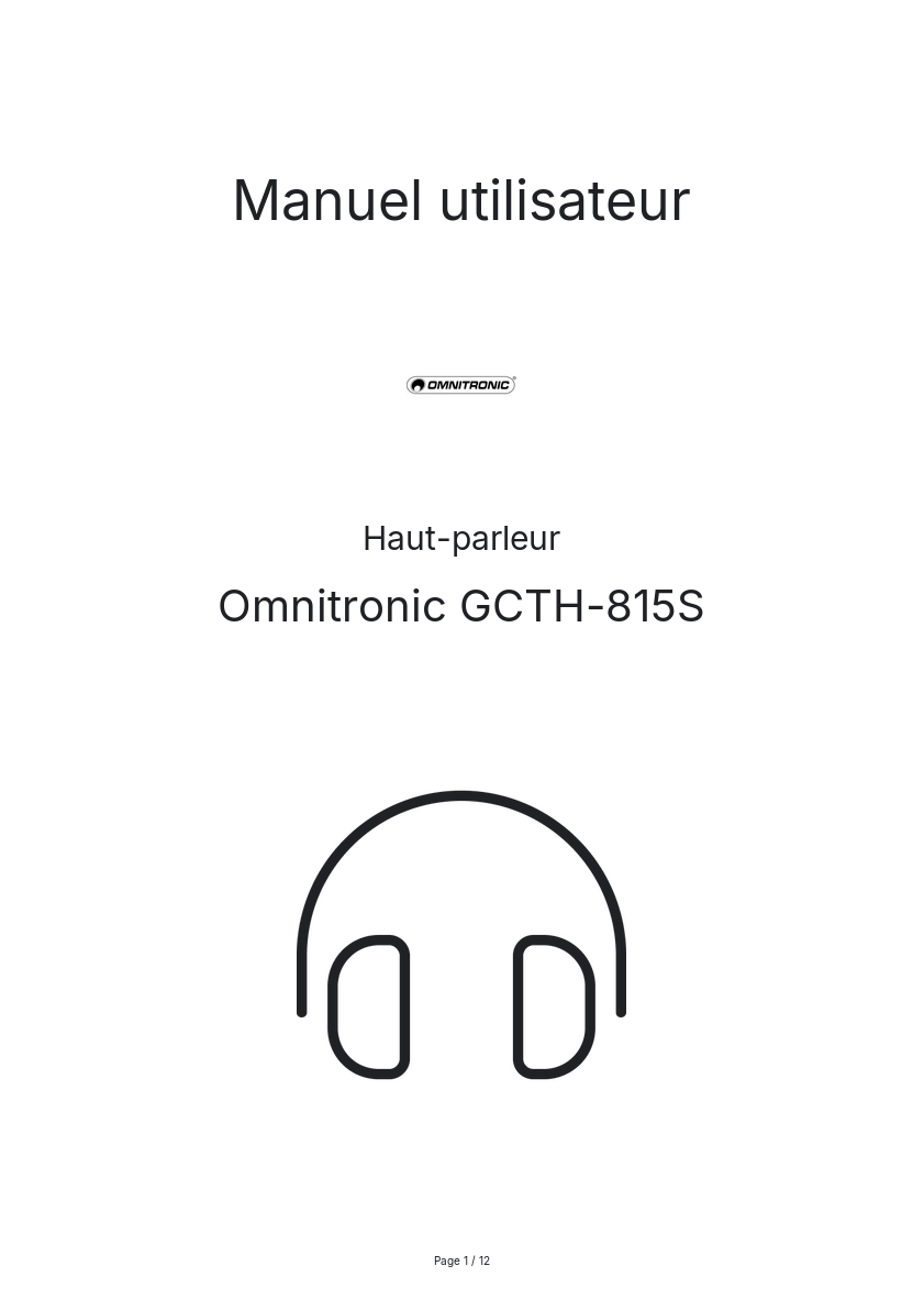 Page n°1 - Manuel utilisateur Omnitronic GCTH-815S