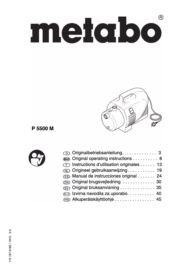 Page 1 of the manual User Manual Metabo P 5500 M
