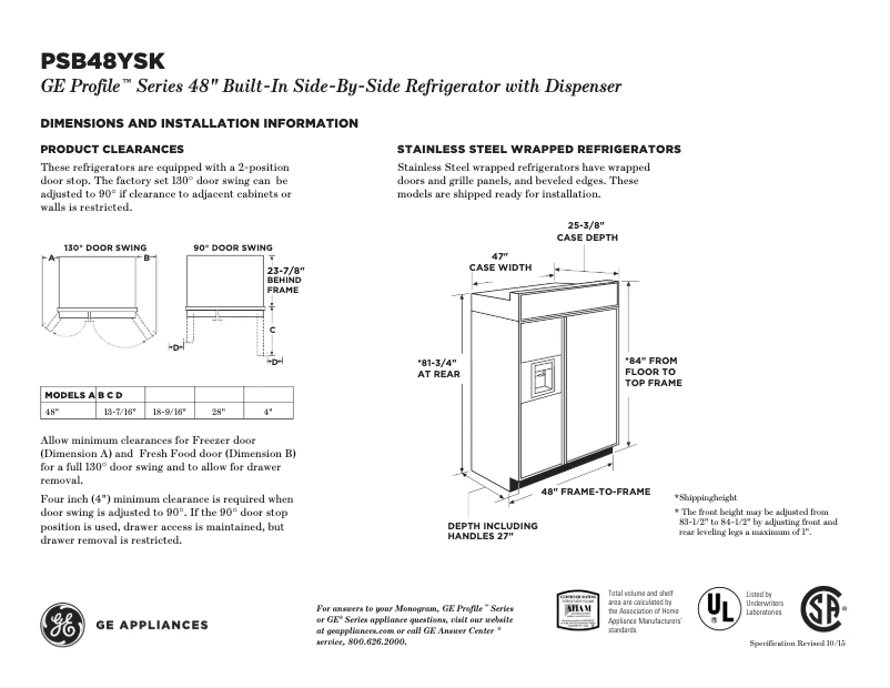 Image de la première page du manuel de l'appareil Profile PSB48YSKSS