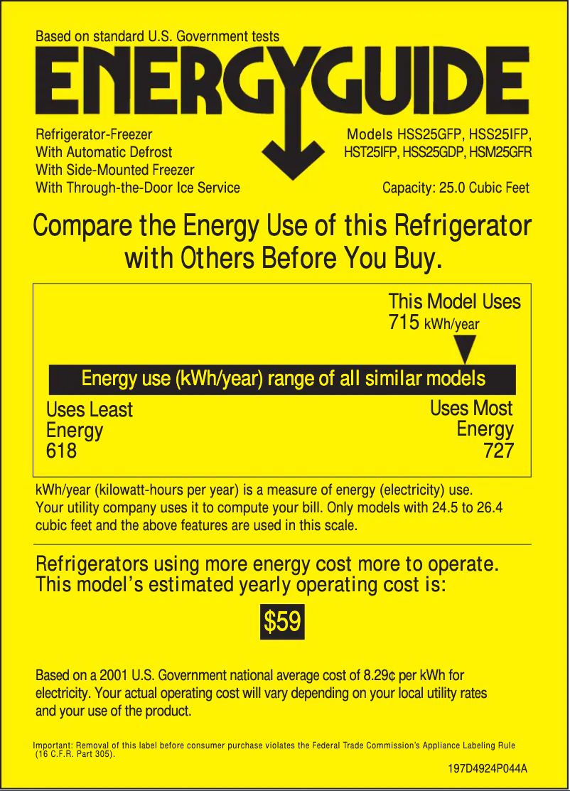 Page 1 de la notice Label énergétique Hotpoint HSM25GFRSA