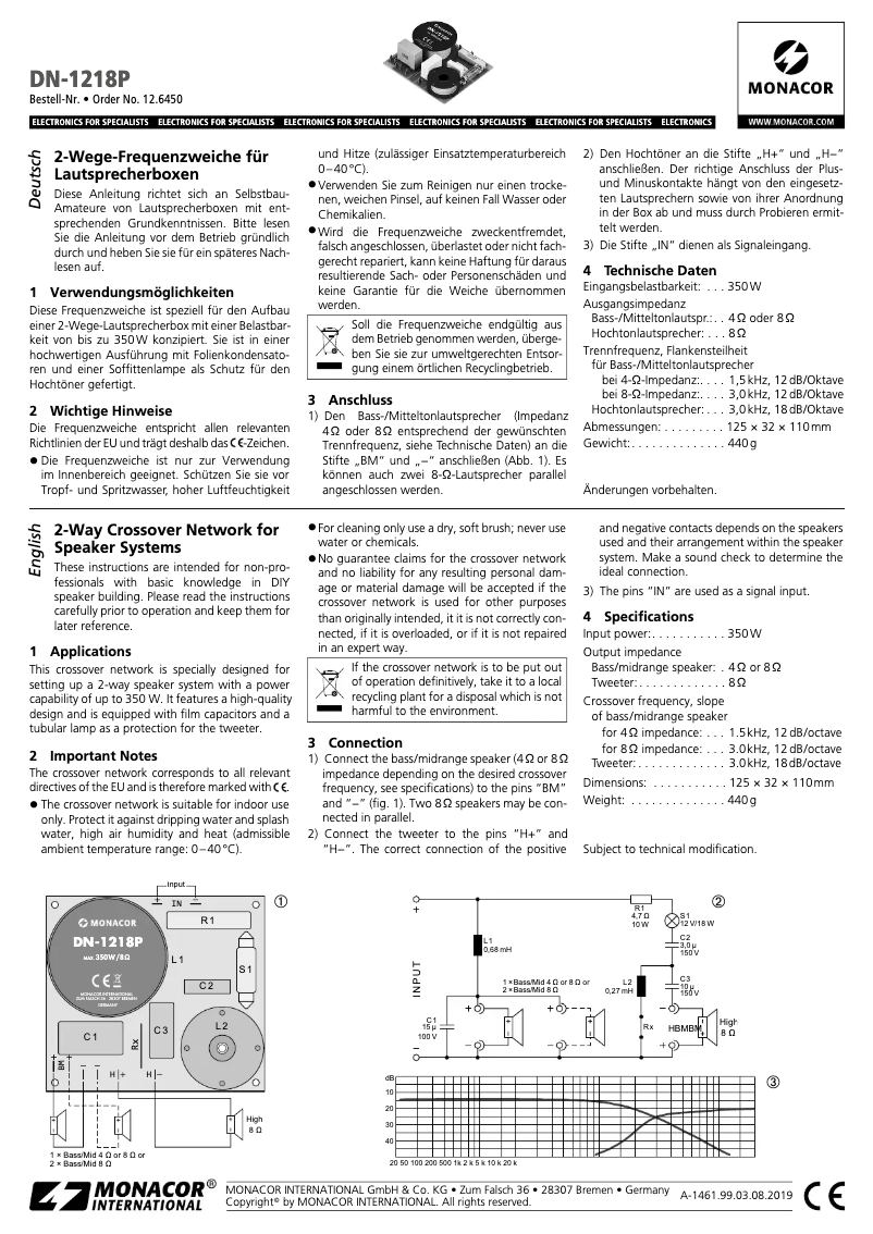 Page n°1 - Manuel utilisateur Monacor DN-1218P