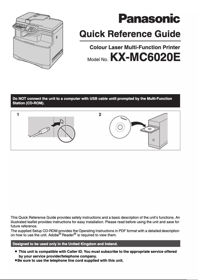 Page 1 de la notice Guide de démarrage rapide Panasonic KX-MC6020