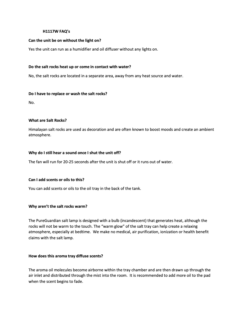 Page n°1 - FAQ PureGuardian H1117