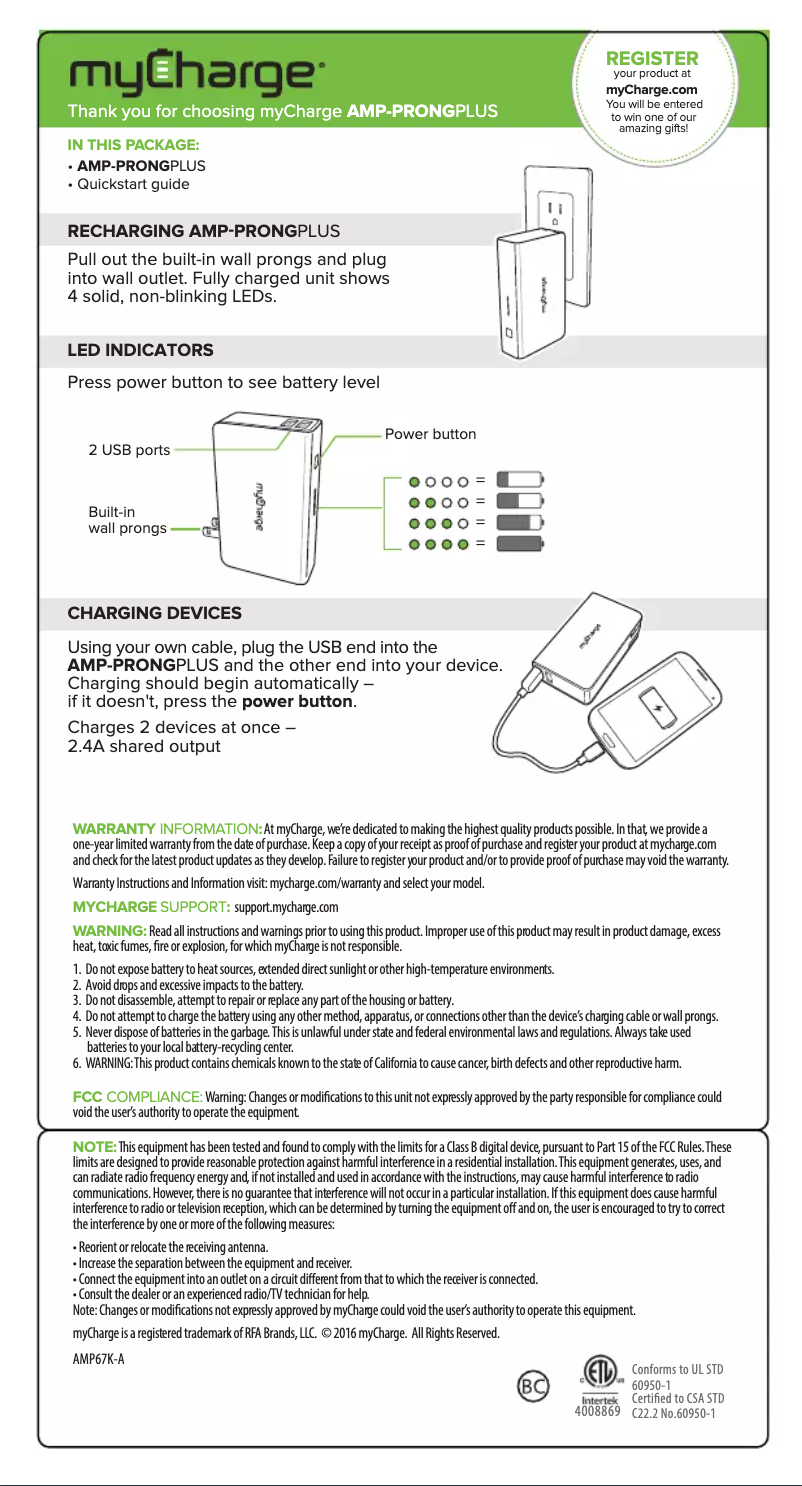 Page n°1 - Manuel utilisateur myCharge AmpProng+ AMP67K