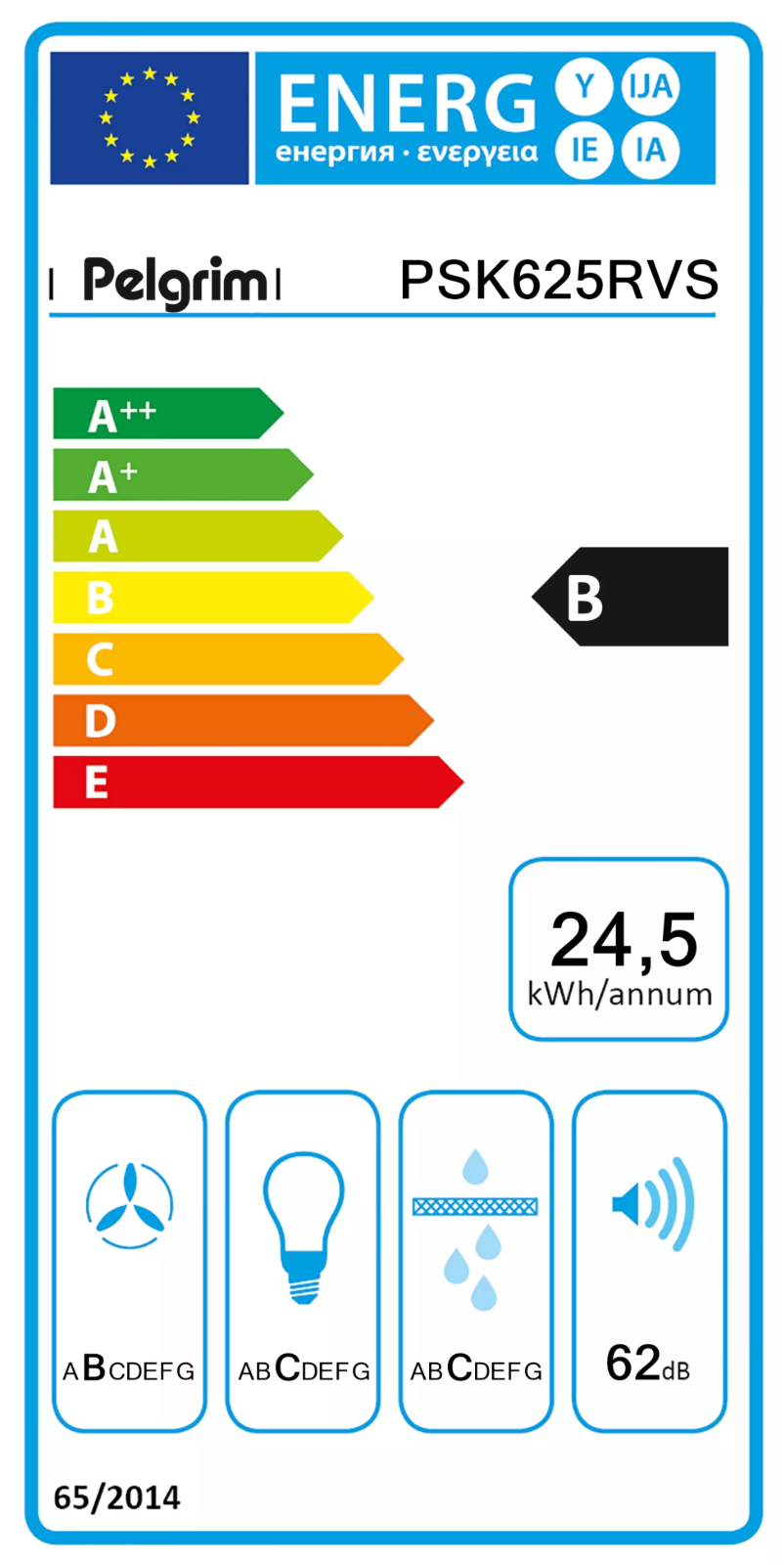 Page 1 de la notice Label énergétique Pelgrim PSK625RVS