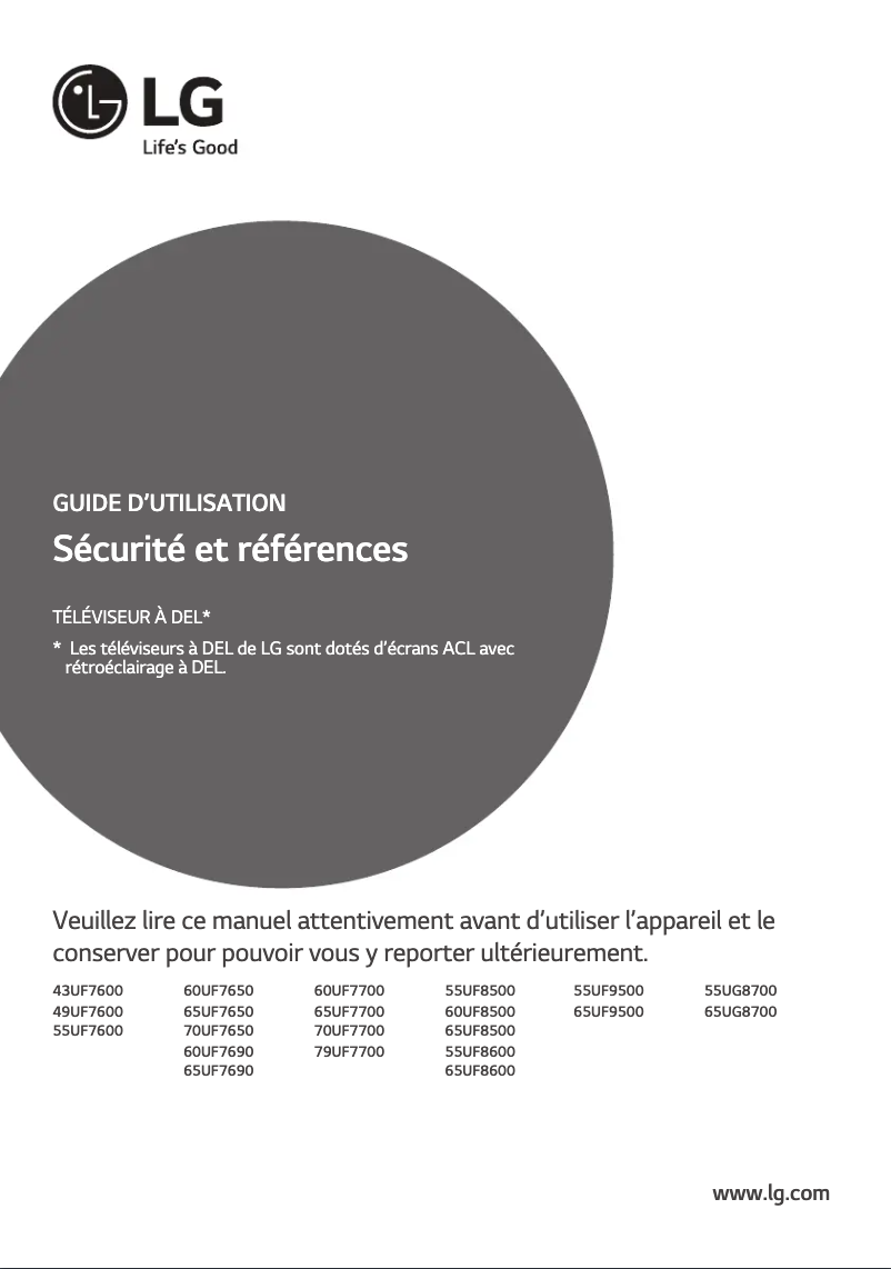 Page 1 de la notice Manuel utilisateur LG 70UF7650