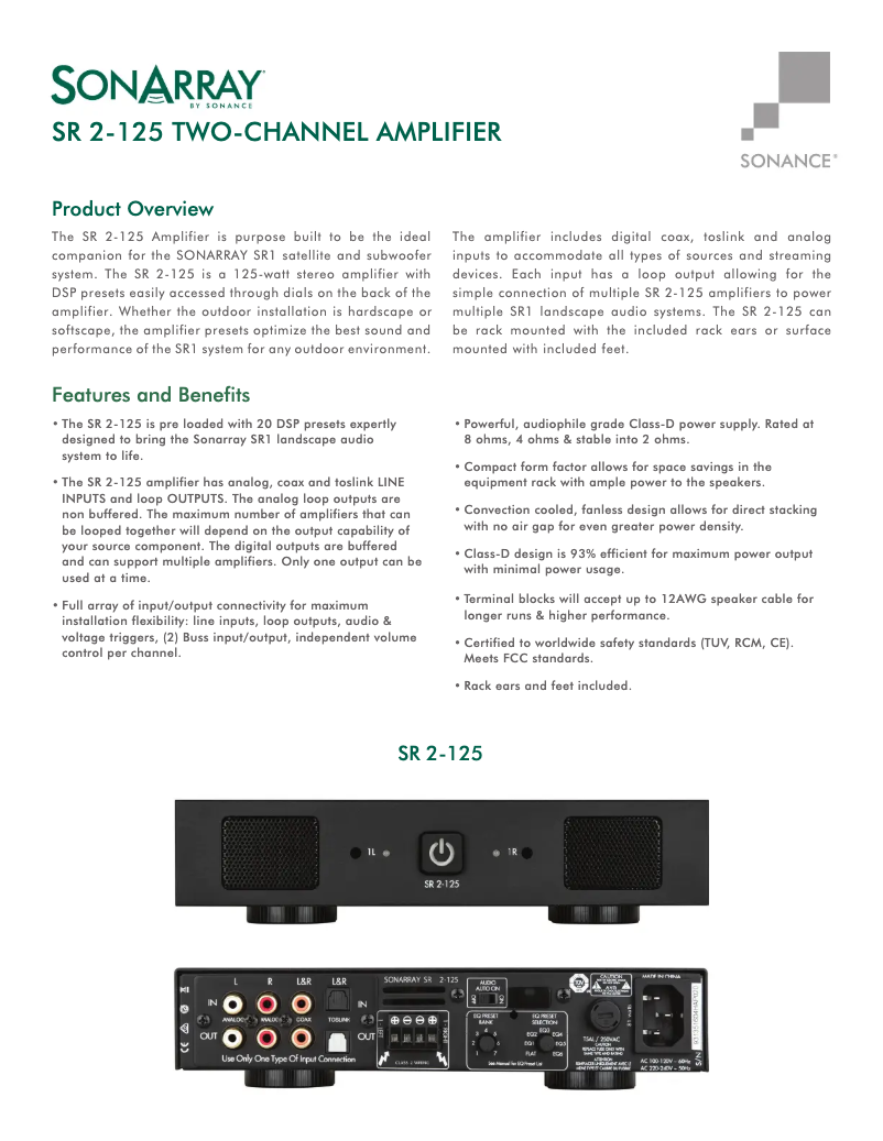 Page 1 of the manual Technical Sheet Sonance Patio SR 2-125