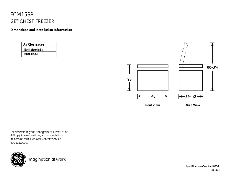 Page n°1 - Fiche technique GE FCM15SPWH