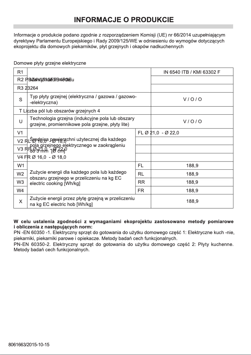 Página 1 del manual Ficha técnica Amica IN 6540 ITB