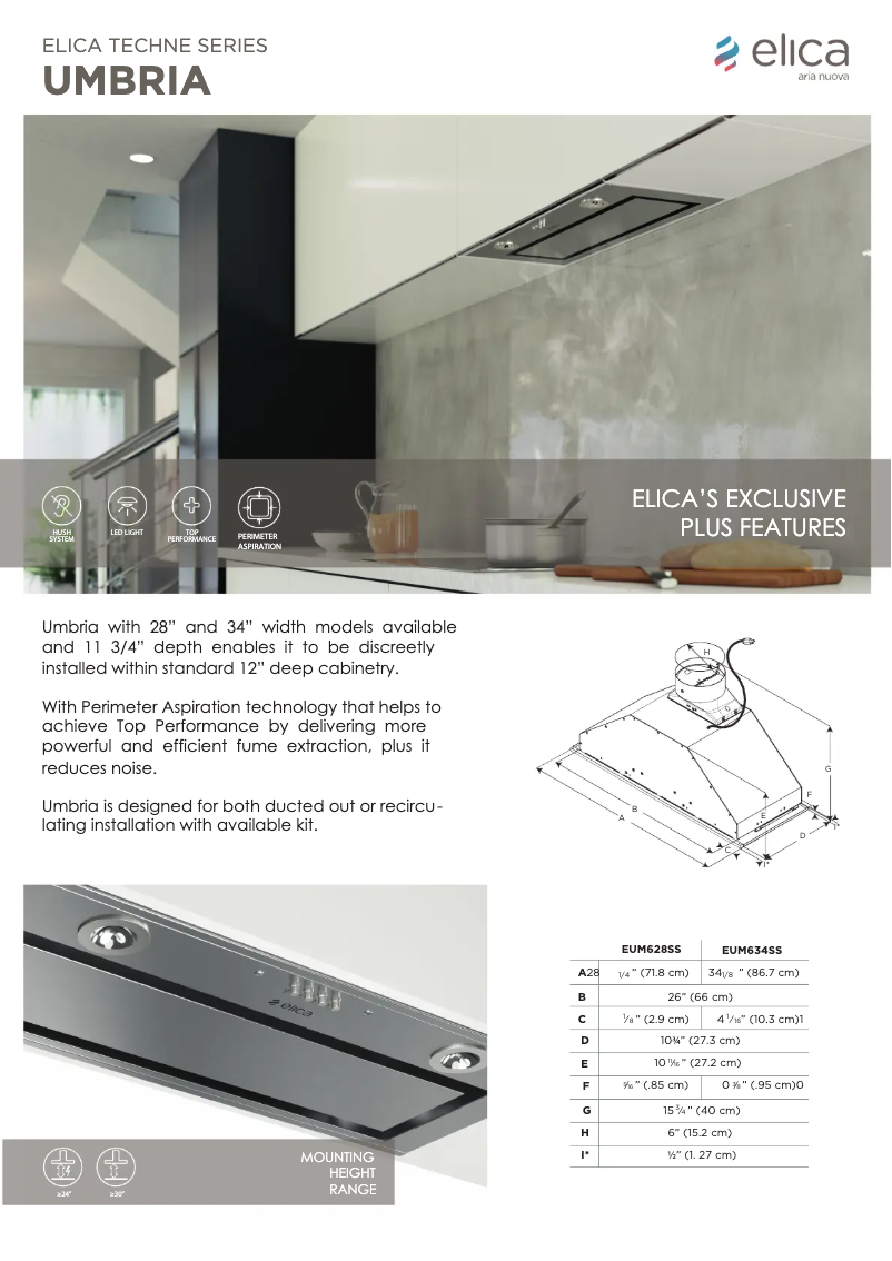 Page 1 de la notice Fiche technique Elica UMBRIA EUM634S