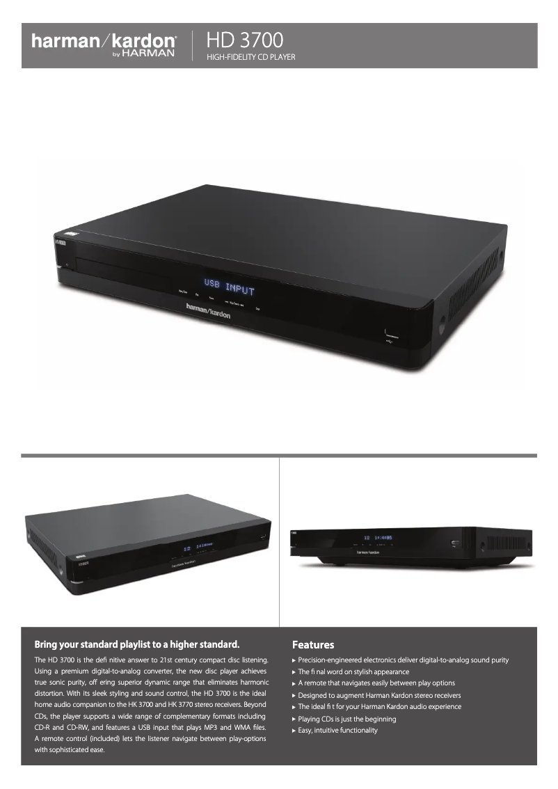 Página 1 del manual Ficha técnica Harman Kardon HD 3700