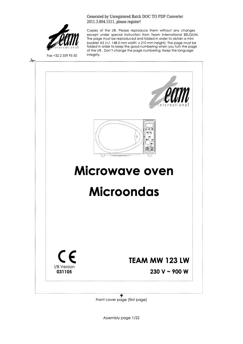 Image de la première page du manuel de l'appareil MW 123