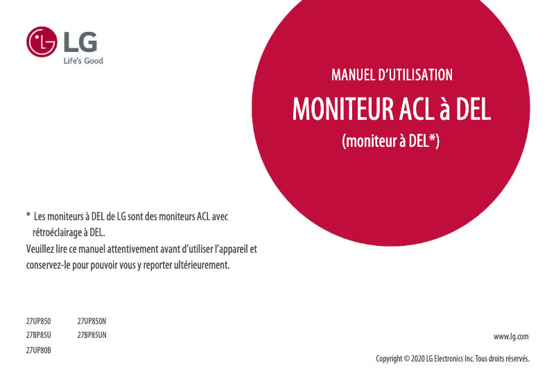 Page n°1 - Manuel utilisateur LG 27UP850