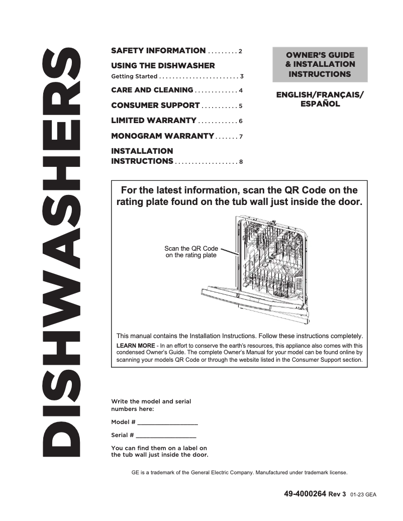 Page n°1 - Guide d'installation GE GDF650SYVFS