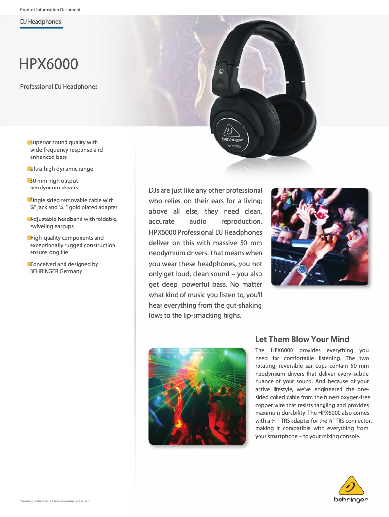 Page n°1 - Fiche technique Behringer HPX6000