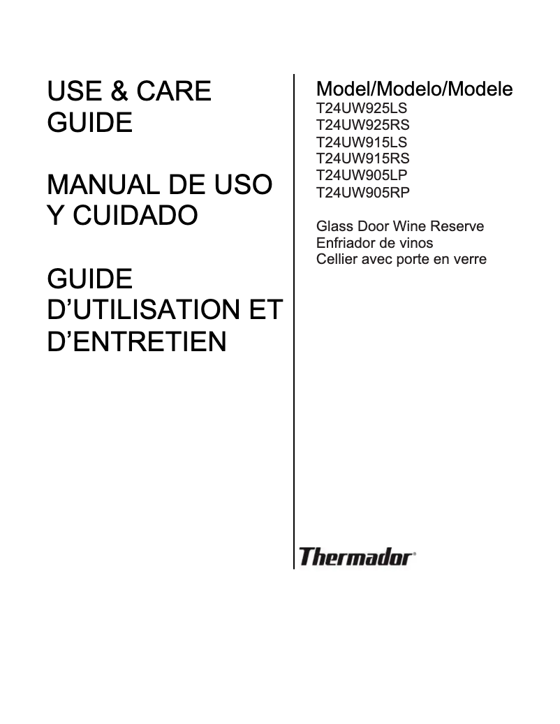Page n°1 - Manuel d'utilisation et d'entretien Thermador T24UW915LS