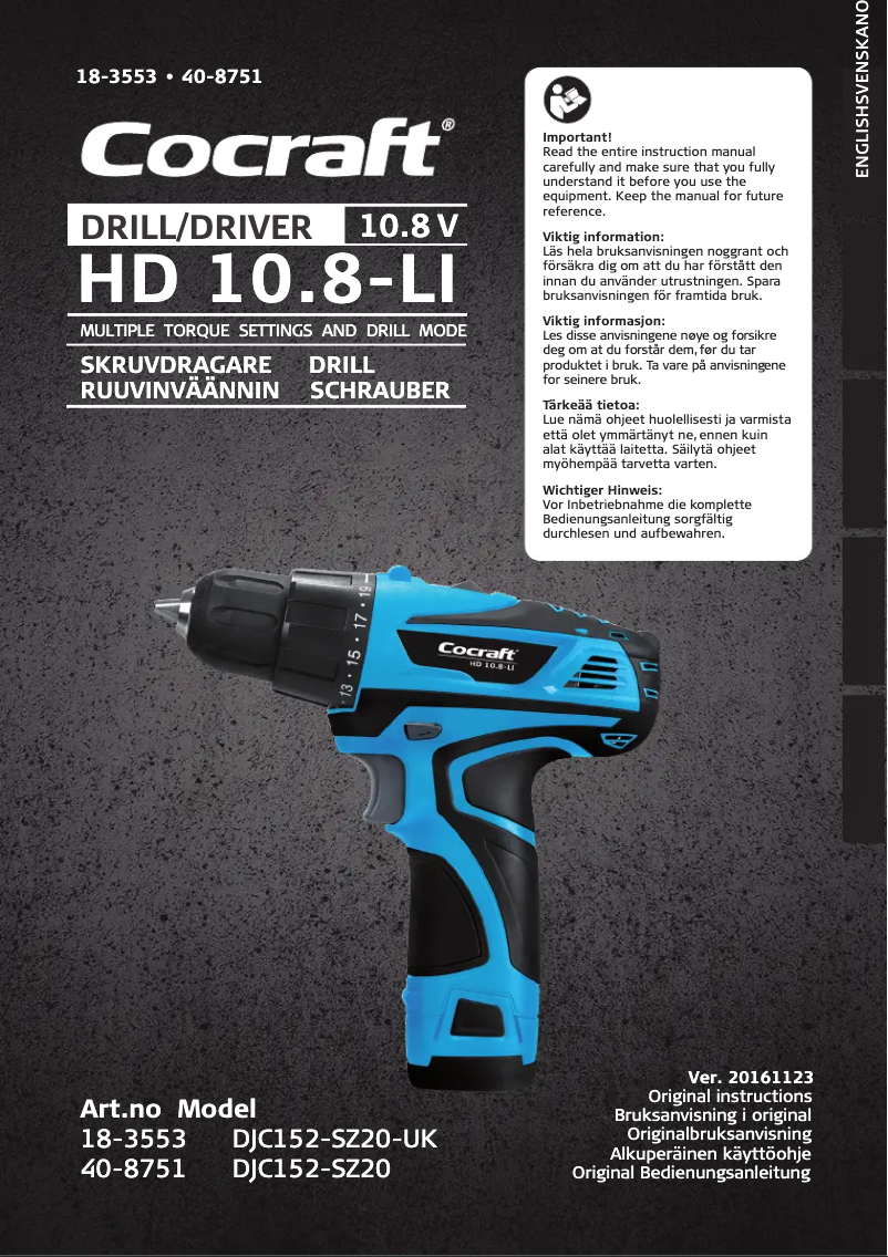 Page 1 de la notice Manuel utilisateur Cocraft HD 10.8-LI