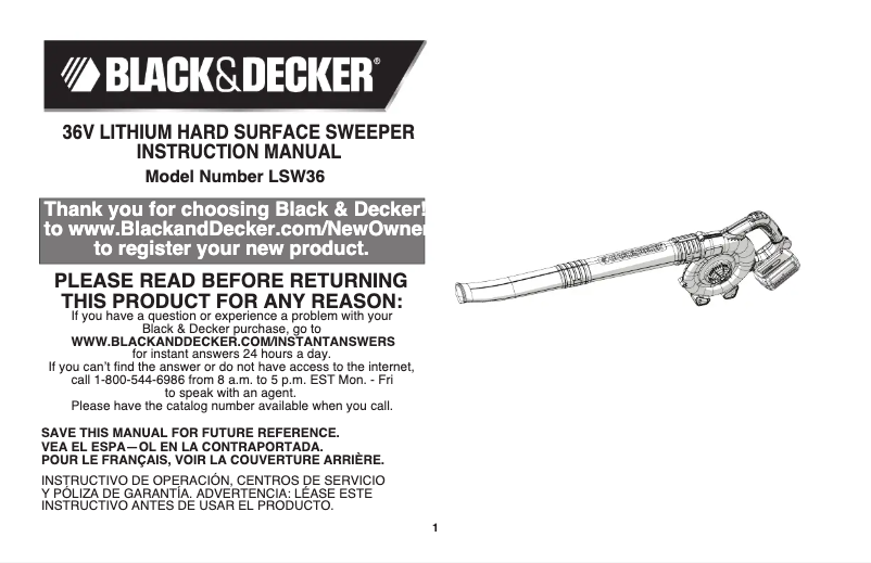 Page n°1 - Manuel utilisateur Black & Decker LSW36