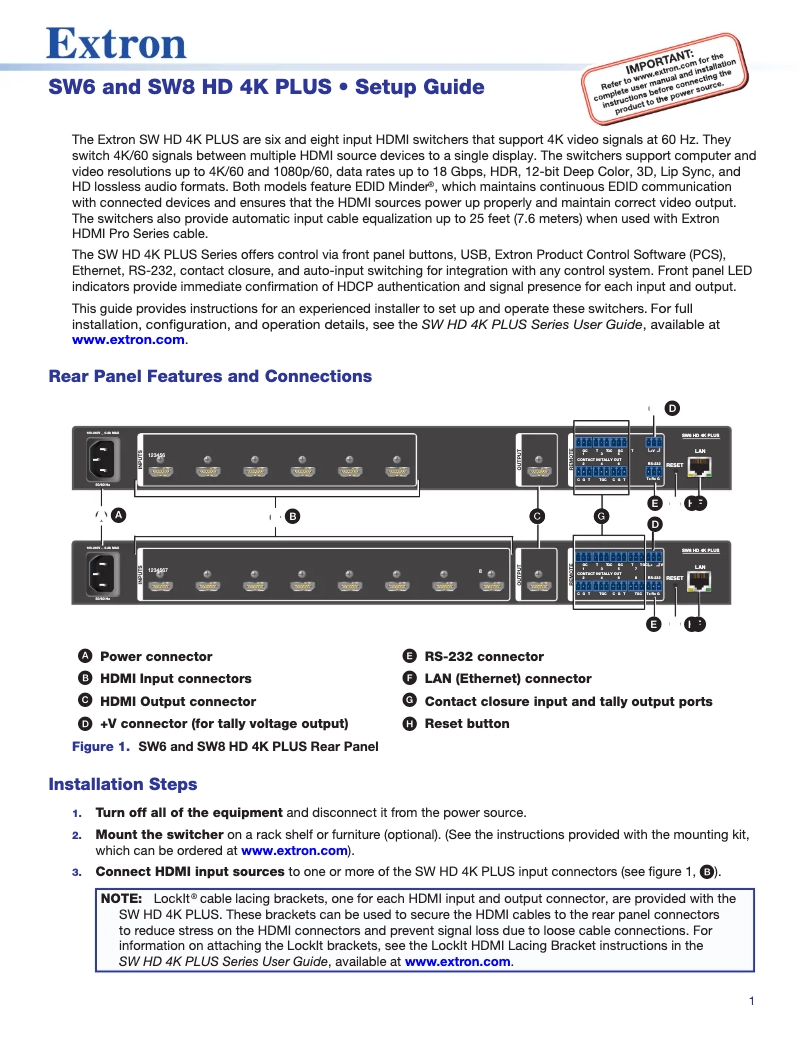 Image de la première page du manuel de l'appareil SW HD 4K PLUS Series
