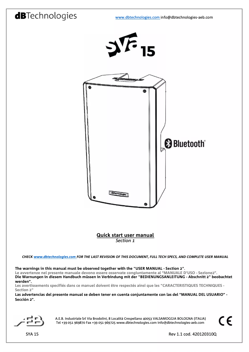 Page n°1 - Manuel utilisateur DB Technologies KL15