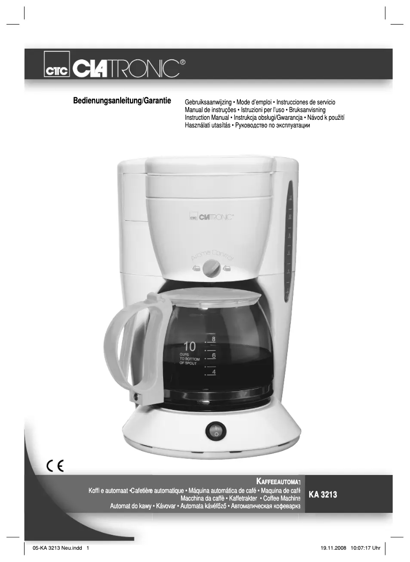 Page 1 de la notice Manuel utilisateur Clatronic KA 3213