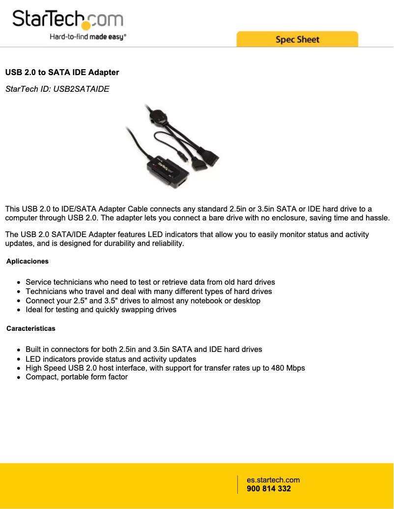 Page 1 de la notice Brochure StarTech.com USB2SATAIDE