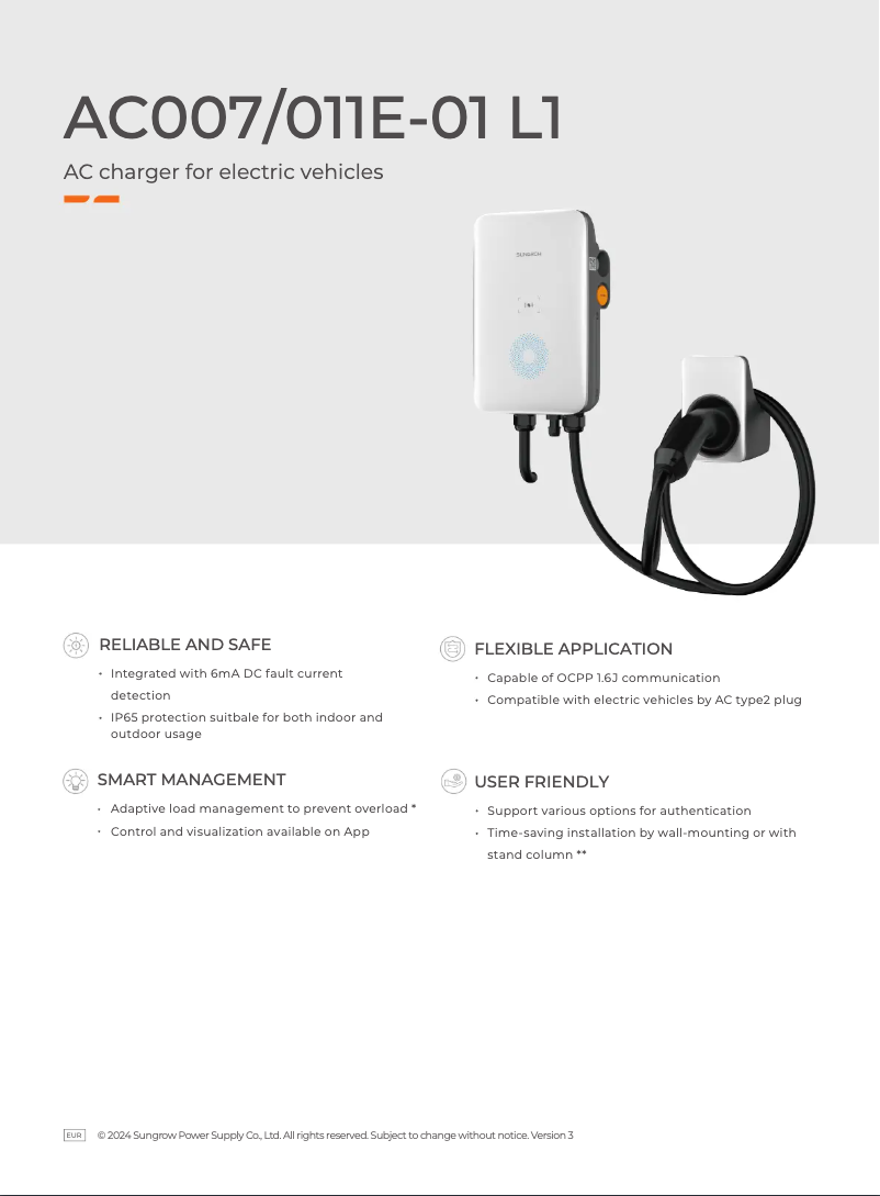 Page 1 de la notice Fiche technique Sungrow AC007E-01
