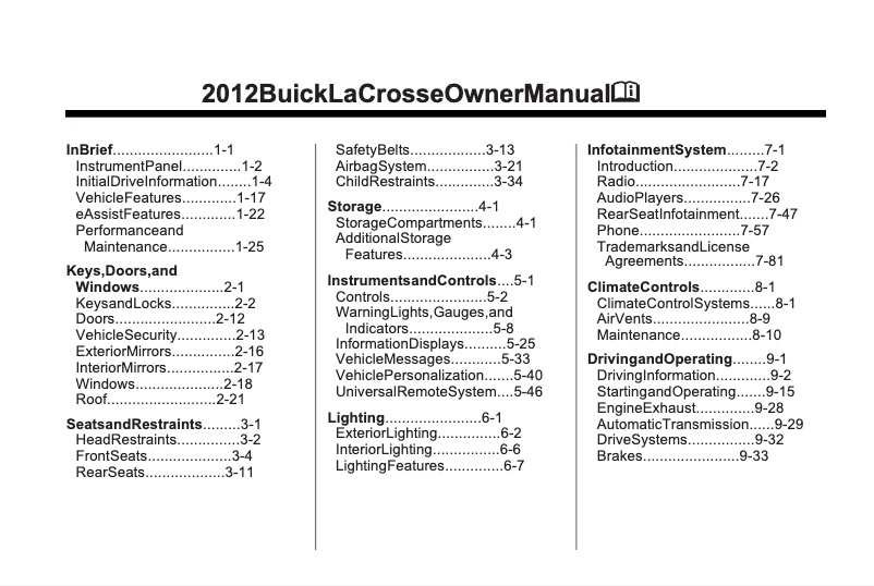 Página 1 del manual Manual de usuario Buick Lacrosse (2012)