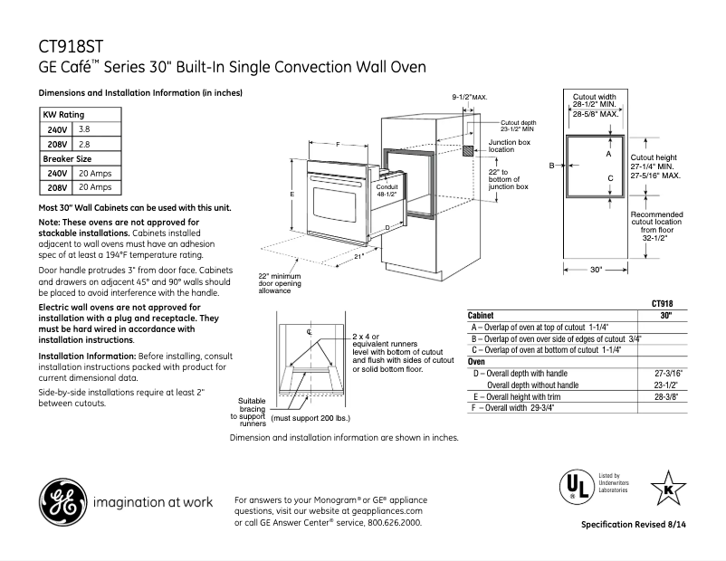 Page n°1 - Fiche technique GE CT918STSS